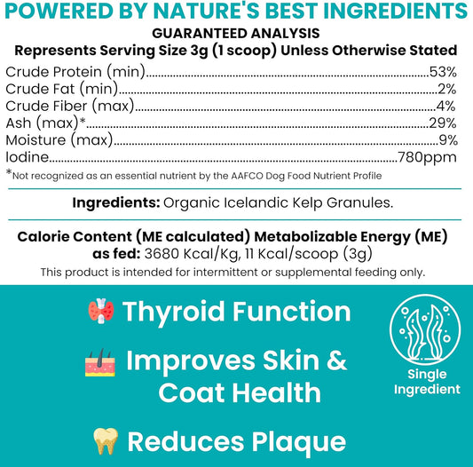 Detailed view of Chew Plus Heal Labs organic kelp meal topper