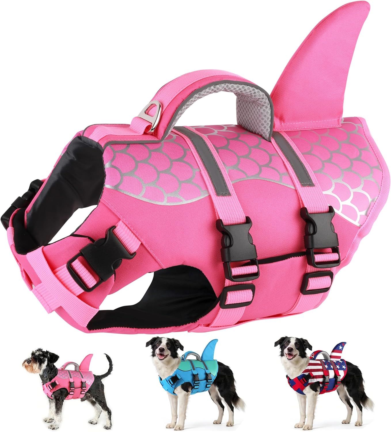 Dogcheer dog life jacket front view shark design pet float vest