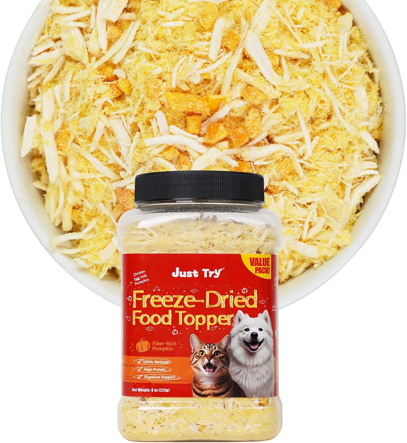 Just Try 8 OZ Raw Antarctic Krill Freeze Dried Cat & Dog Food Toppers Mixers Meal Toppers Low Calorie with Real Chicken Egg Yolk, High Protein Food Toppers Omega 3 for Picky Eaters Skin & Coat Support - Image 10