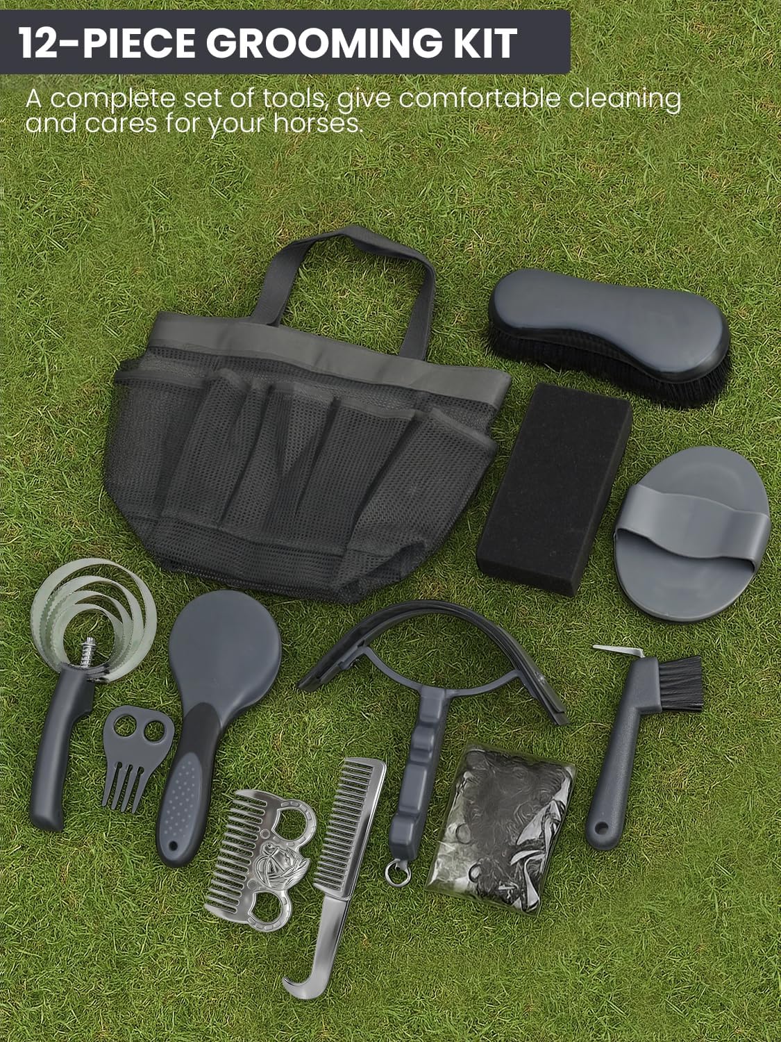 Inoreal mane and tail combs with braiding accessories for equine coat styling