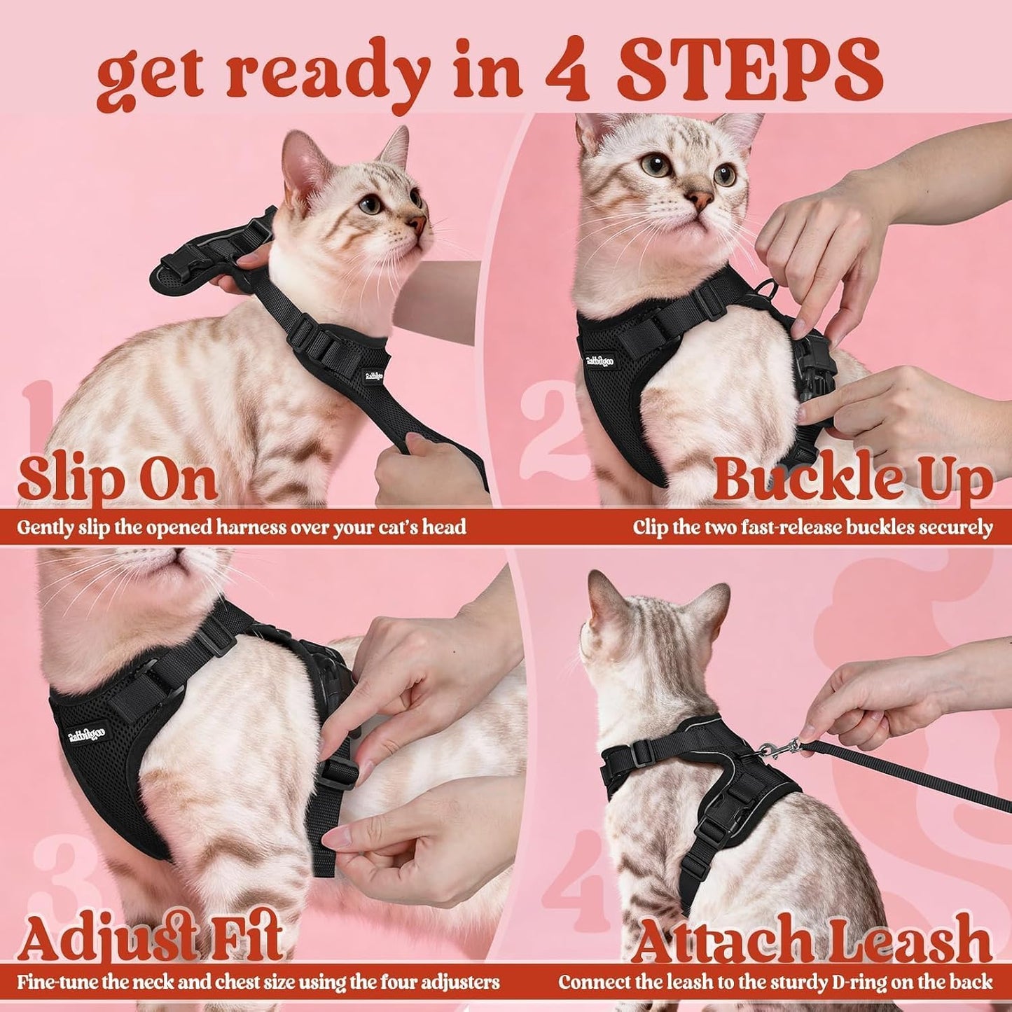 Rabbitgoo authentic imported cat harness and leash set packaging for small pets.