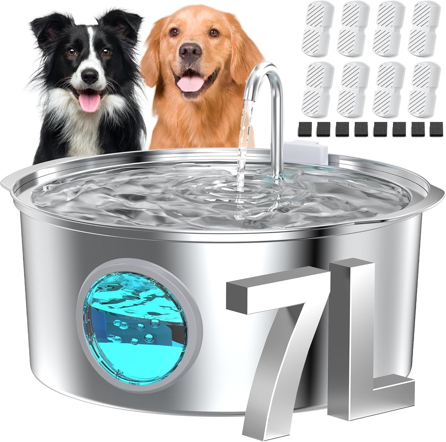 Dog Water Fountain for Large Dogs: 7L/236oz/1.8G Dog Fountain Stainless Steel - Big Cat Drinking Fountain Indoor - Super Quiet Water Fountain for Dogs Inside - for Large Dog Cats & Multi-Pet Home - Image 10