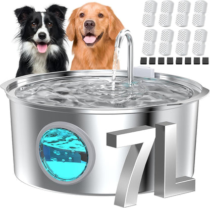 Dog Water Fountain for Large Dogs: 7L/236oz/1.8G Dog Fountain Stainless Steel - Big Cat Drinking Fountain Indoor - Super Quiet Water Fountain for Dogs Inside - for Large Dog Cats & Multi-Pet Home - Image 10