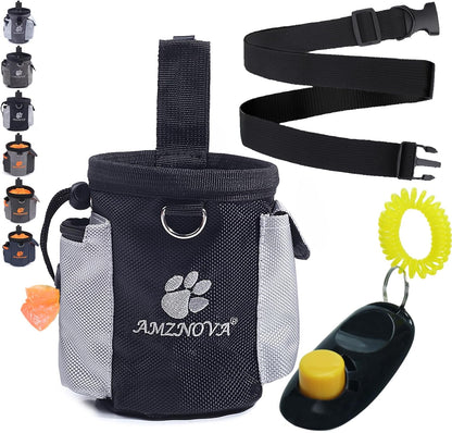AMZNOVA dog treat bag front view showing premium black training pouch design