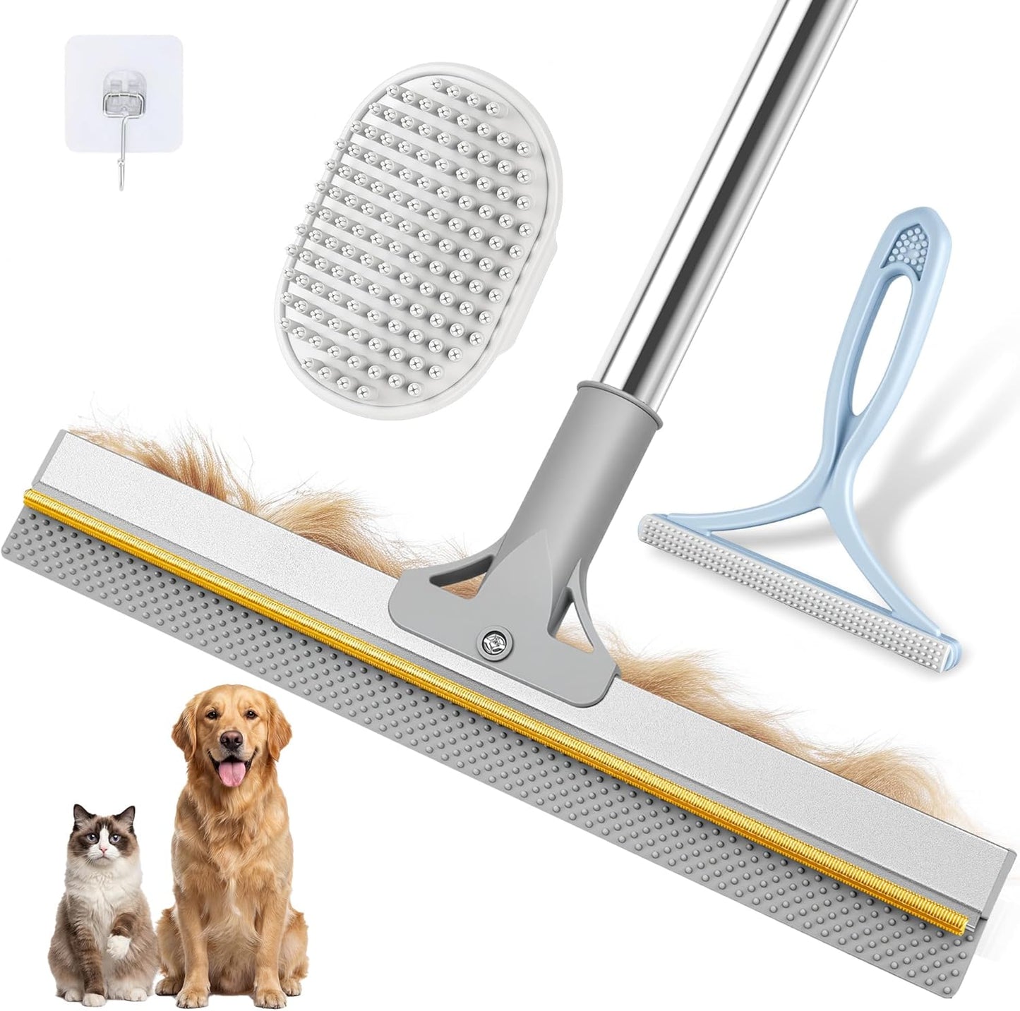 Skrmisda Pet Hair Remover 54 Inch Adjustable Carpet Rake front view