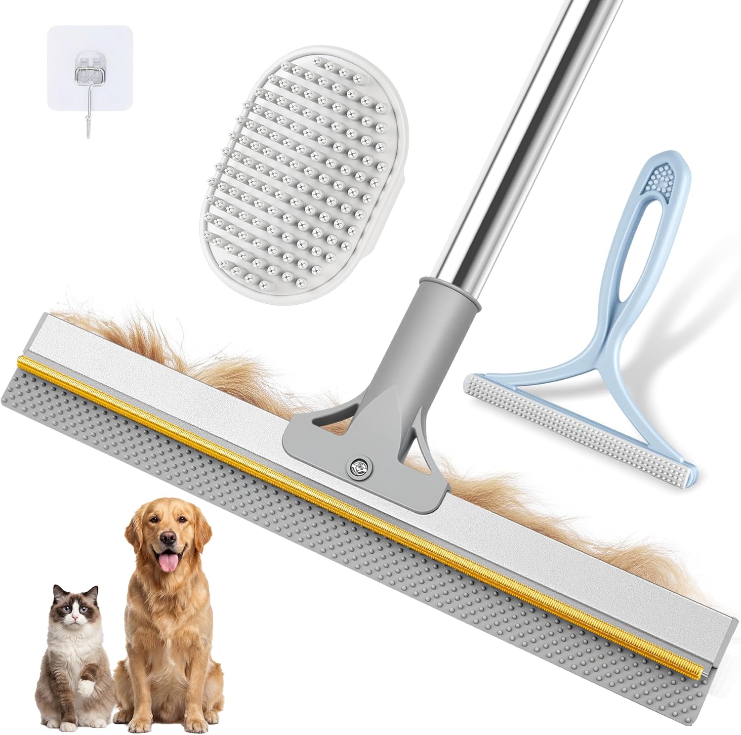 Skrmisda Pet Hair Remover 54 Inch Adjustable Carpet Rake front view