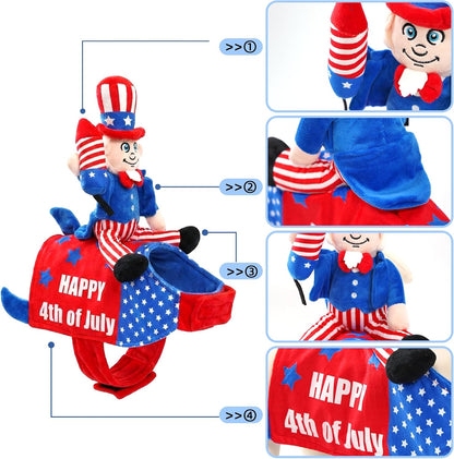 Medium size Dachshund dog wearing the QIONG MENG Uncle Sam holiday pet clothes