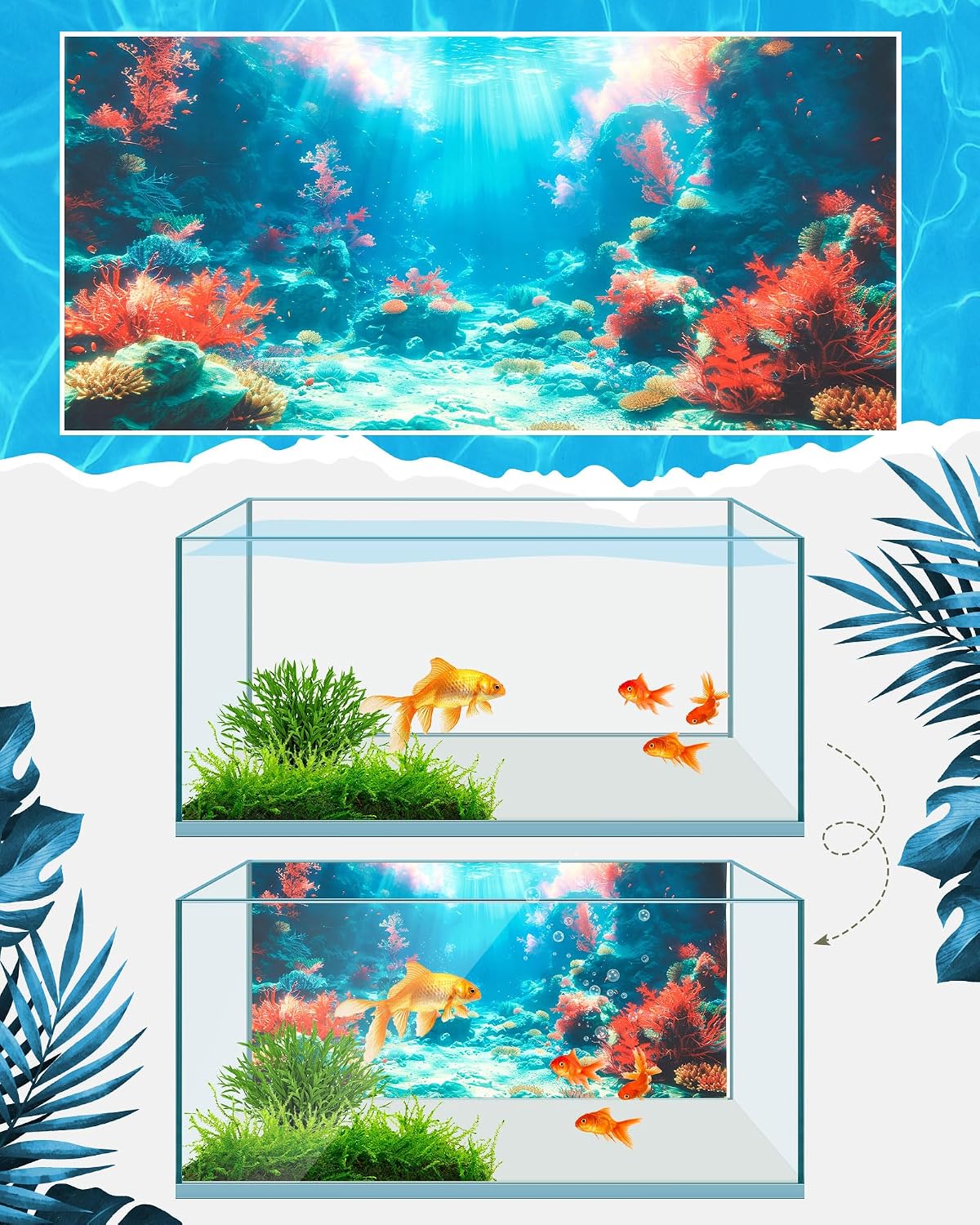 Mindsoft fish tank wallpaper water jungle scene with double sided tape