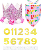 PET SHOW Pink Crown Dog Birthday Party Hat for Girls Reusable Birthday Party Cat Kitten Headband with 0-9 Figures Charms Grooming Accessories with Glue Pack of 1 - Image 13