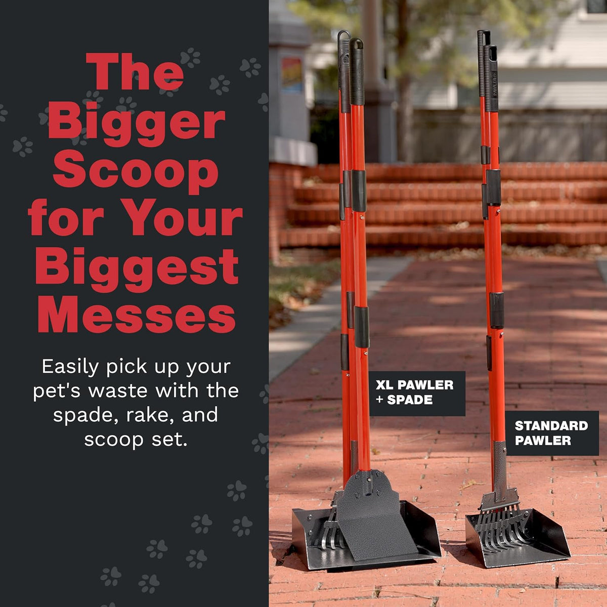 Pawler premium metal scooper set side view showcasing thirty six inch handle length.