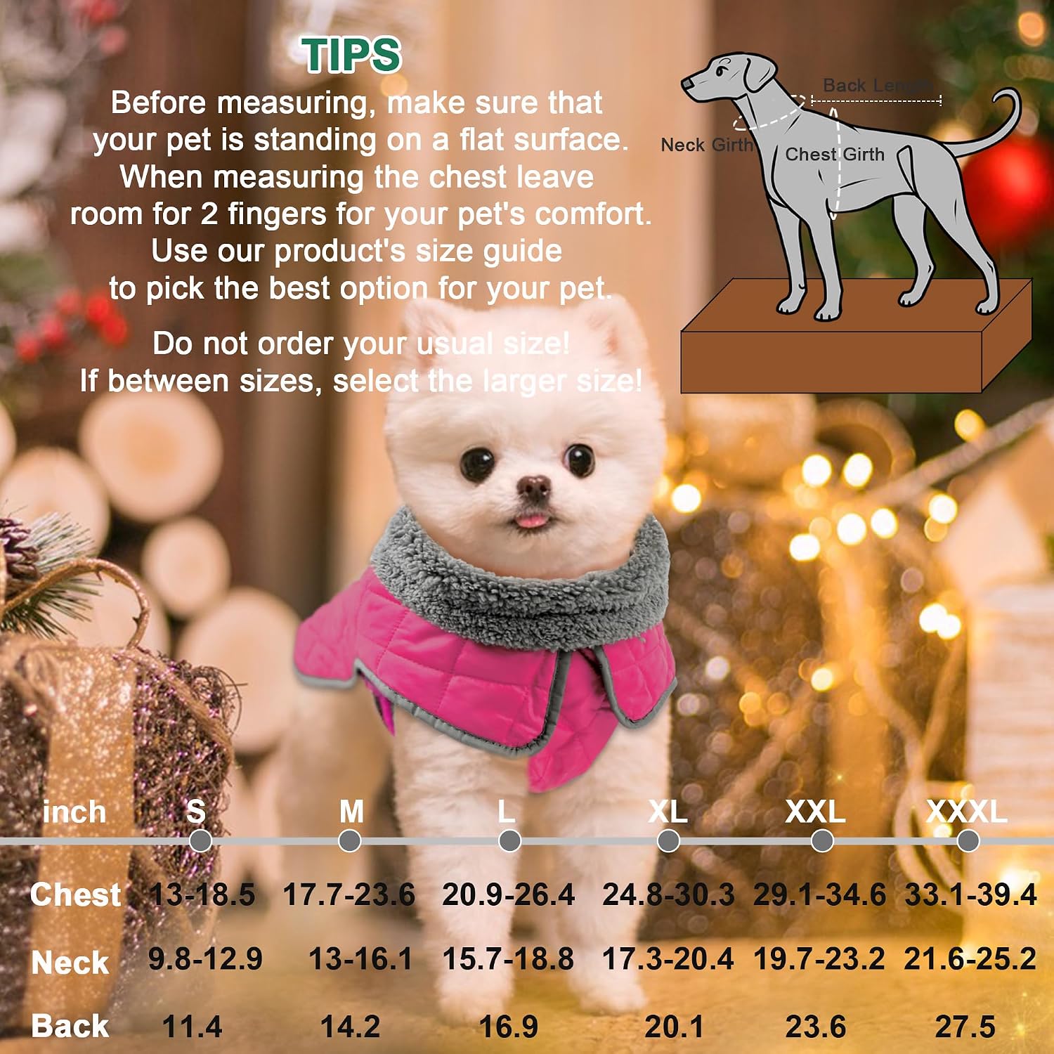 Fragralley pink dog snow vest with reflective strips side view