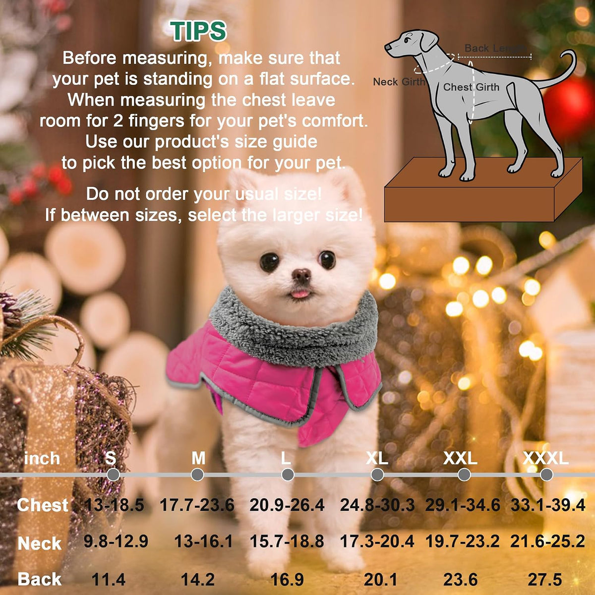 Fragralley pink dog snow vest with reflective strips side view