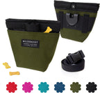Machine-washable blue dog training pouch laid flat
