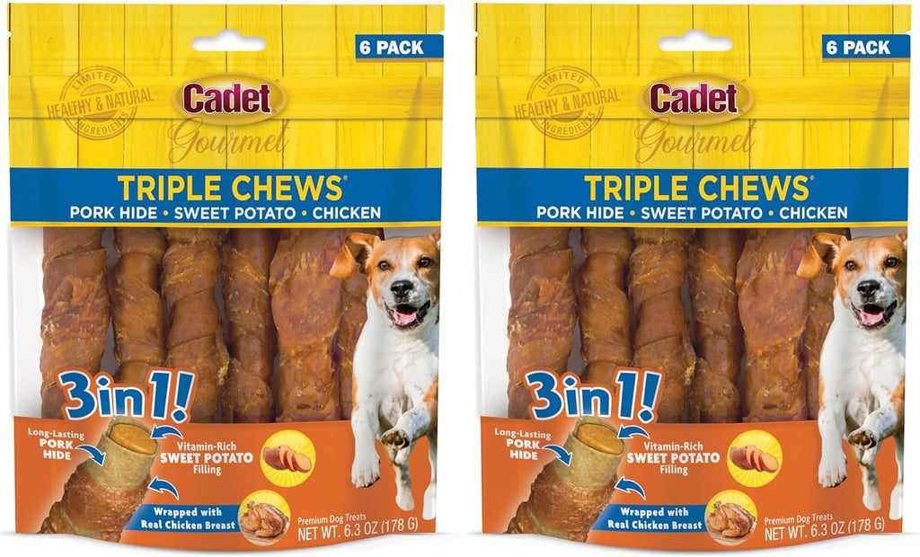 Cadet Gourmet Triple Chews Long-Lasting Pork Hide Sticks with Sweet Potato and Chicken, Healthy Dog Treats for Small & Large Dogs, 6 Count - Image 11