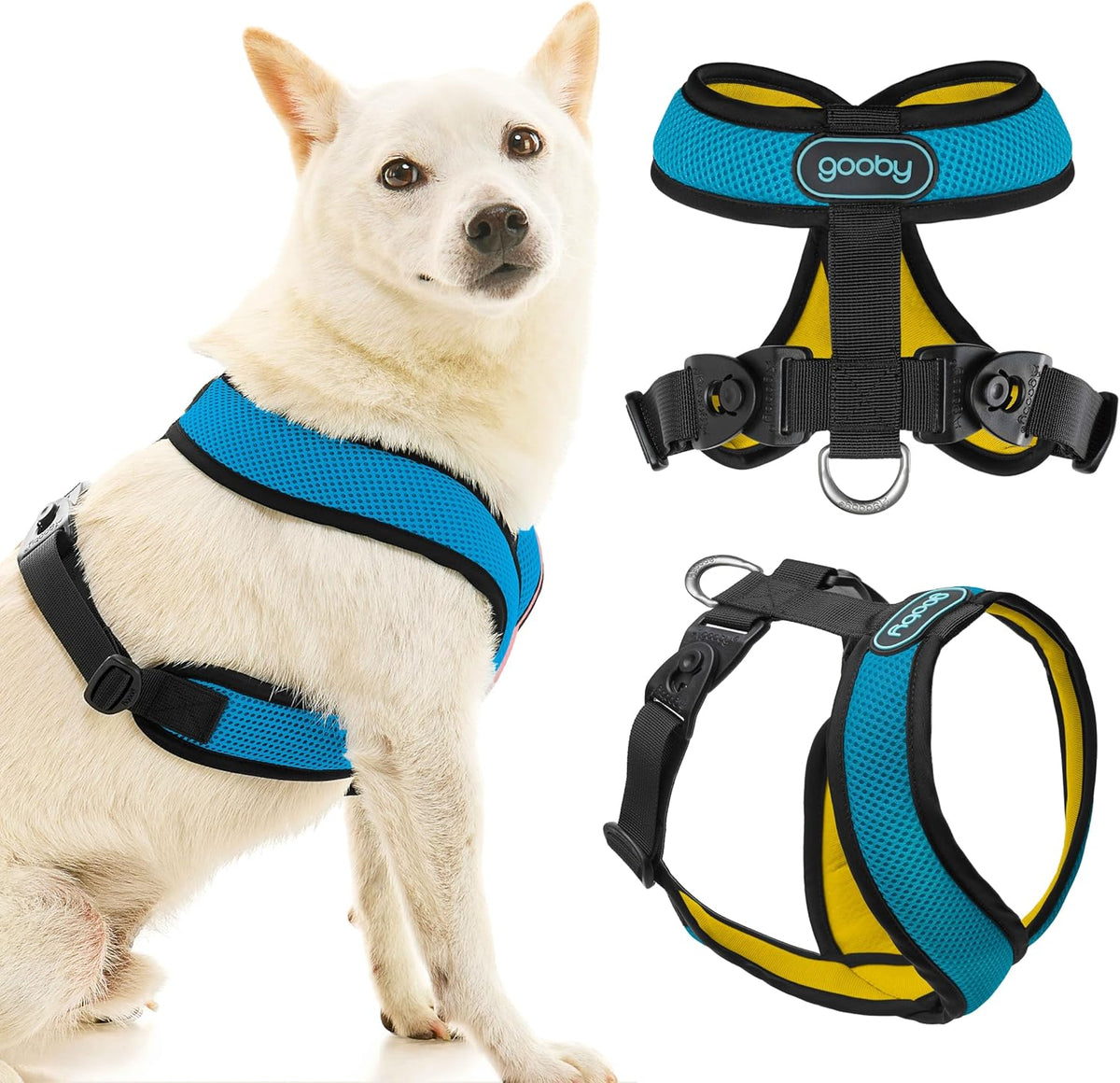 Gooby Comfort X dog harness dual snap mesh ocean medium front view