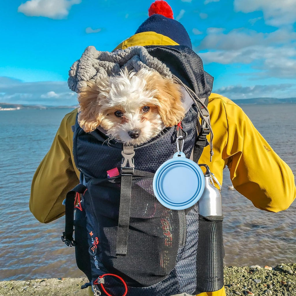 SLSON Collapsible Dog Bowl, 2Pack Macaron Color Pet Travel Bowls Silicone Foldable Water Feeder Dish for Small to Large Dogs Cat Walking Hiking Camping (Macaron Blue and Light Grey, Small) - Image 9