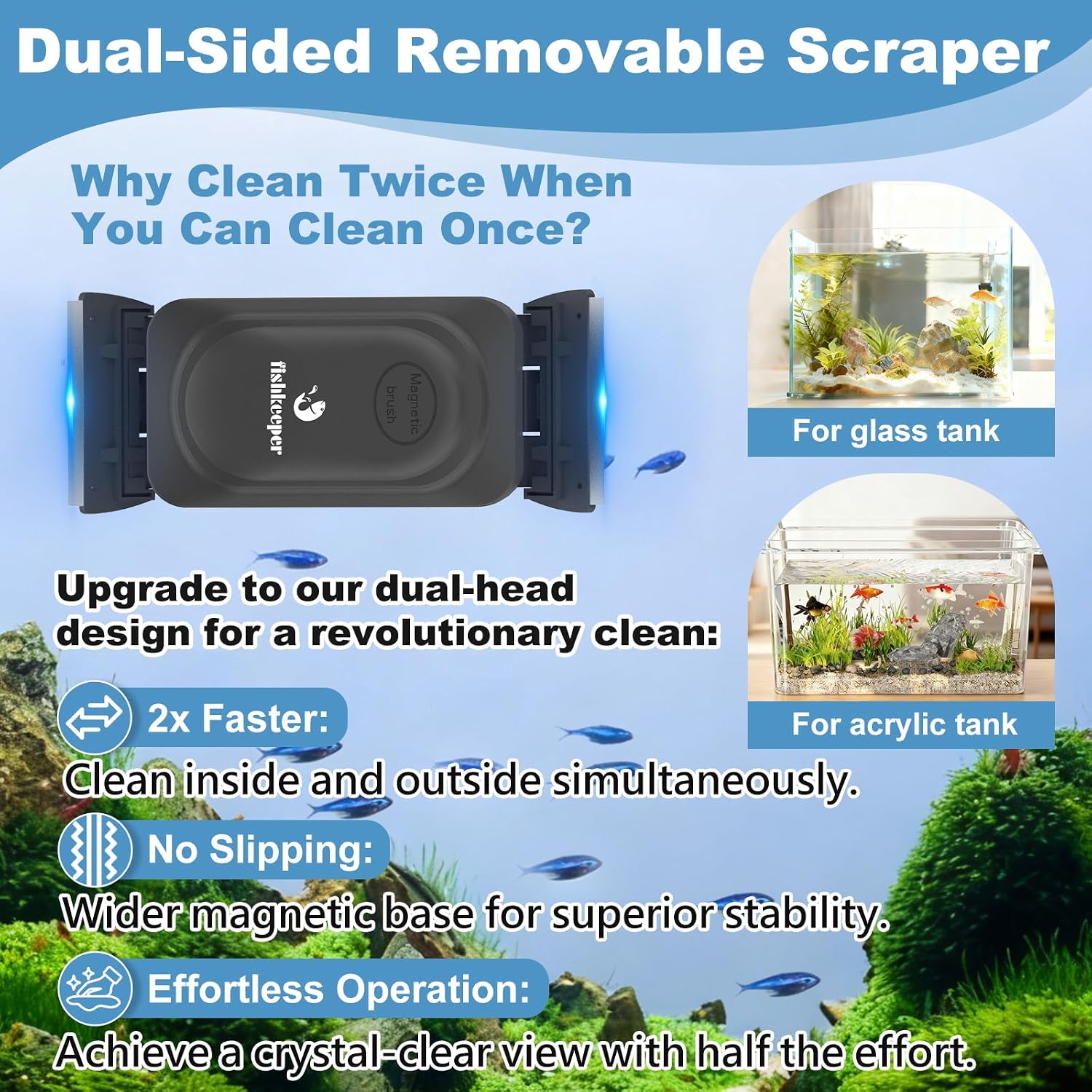 Fishkeeper double sided aquarium brush removing stubborn algae
