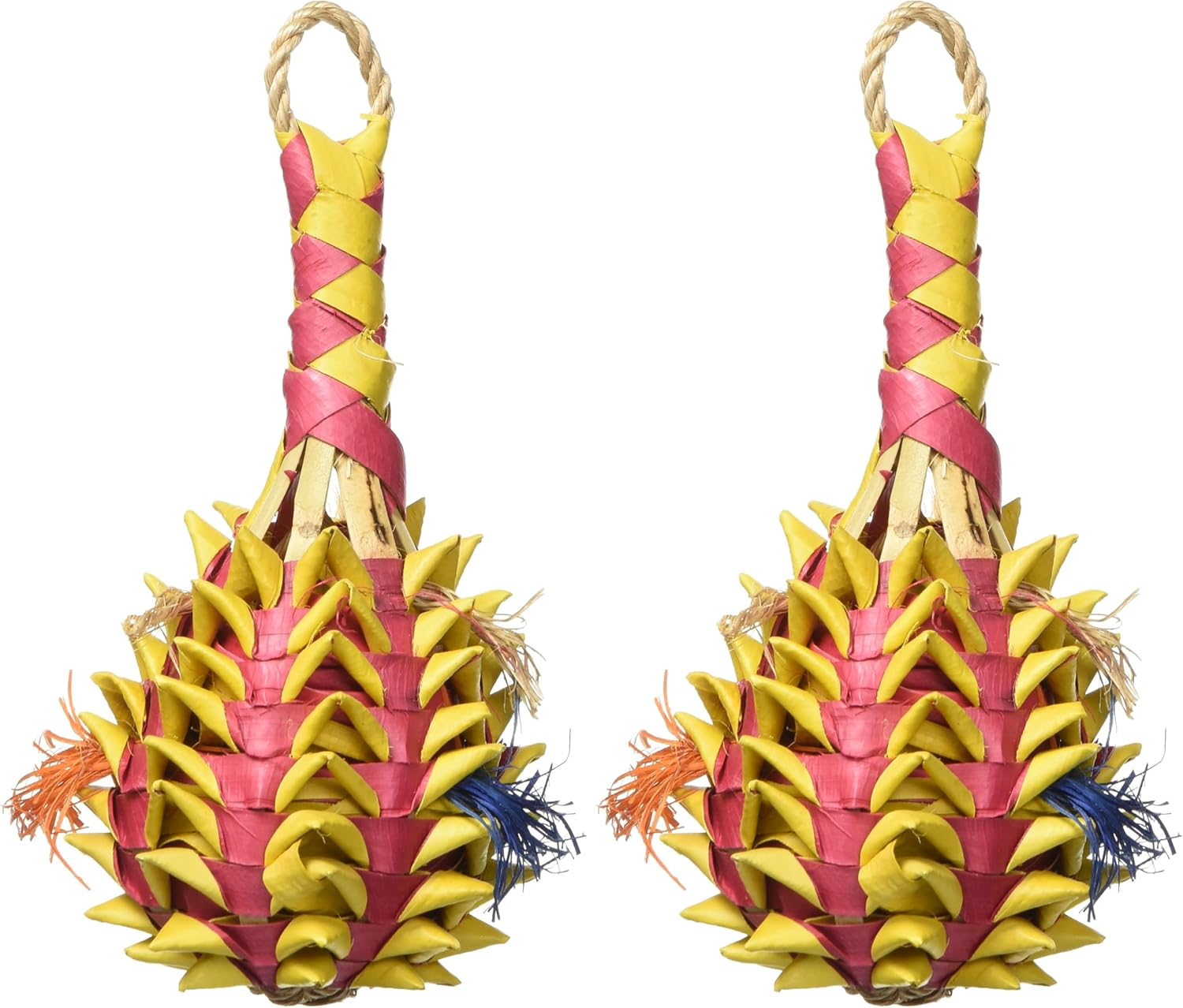 Hand-made eco-friendly bird shredding toy constructed from palm leaves and sisal