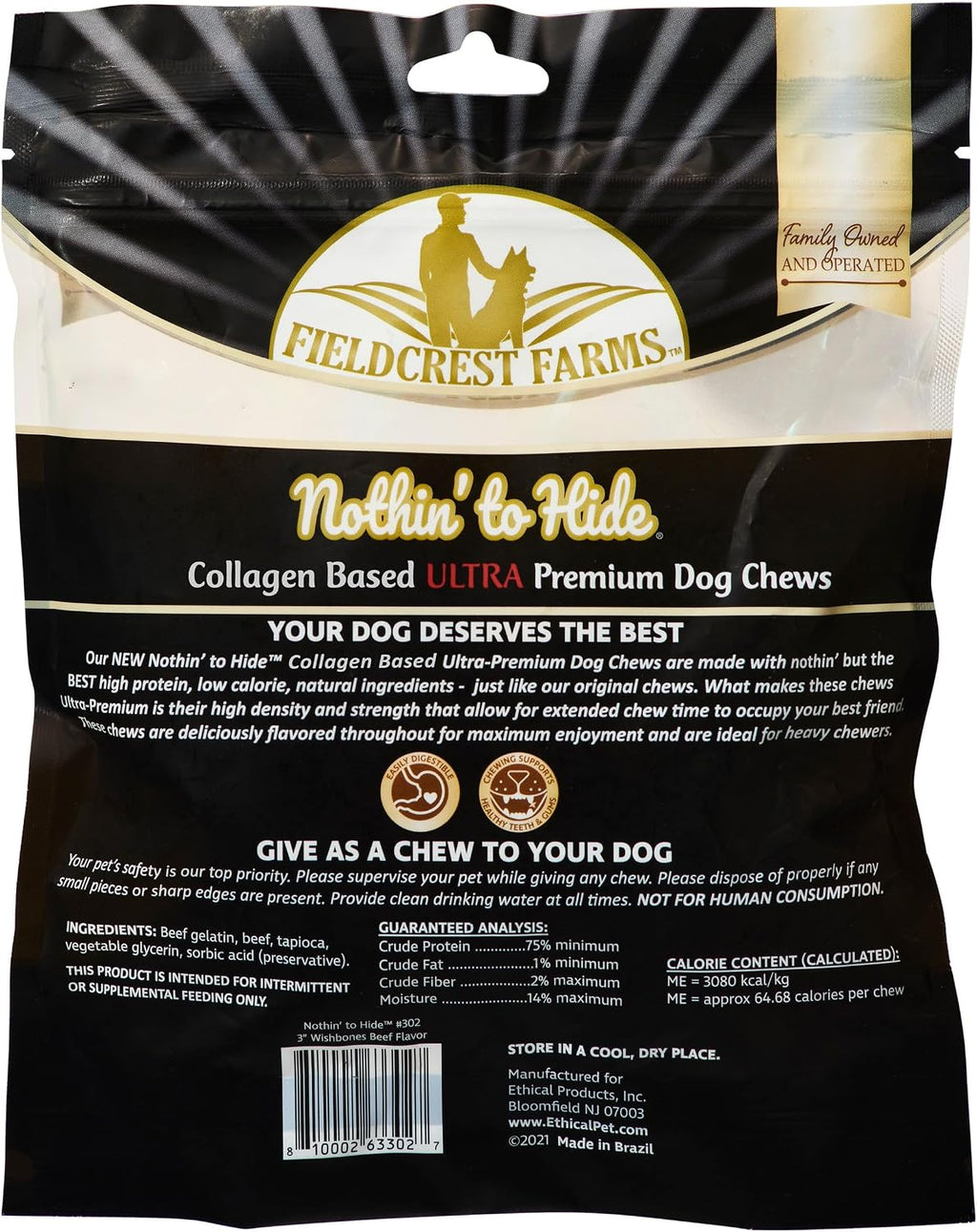 Fieldcrest Farms beef flavored collagen dog treats for small dogs
