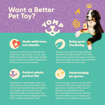 Small to medium dog playing with Yomp penguin toy