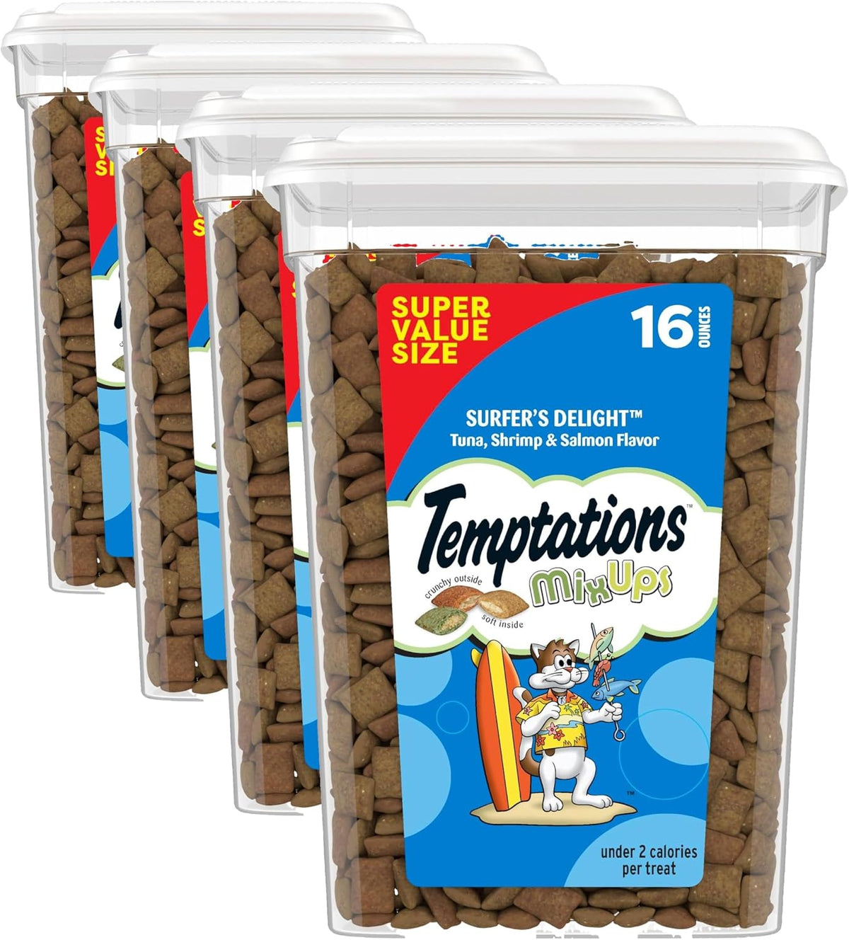 Temptations Cat Treats MixUps Surfer's Delight, Tuna, Shrimp, Salmon Flavor, Crunchy and Soft Cat Treats, 16 oz. Tub - Image 13