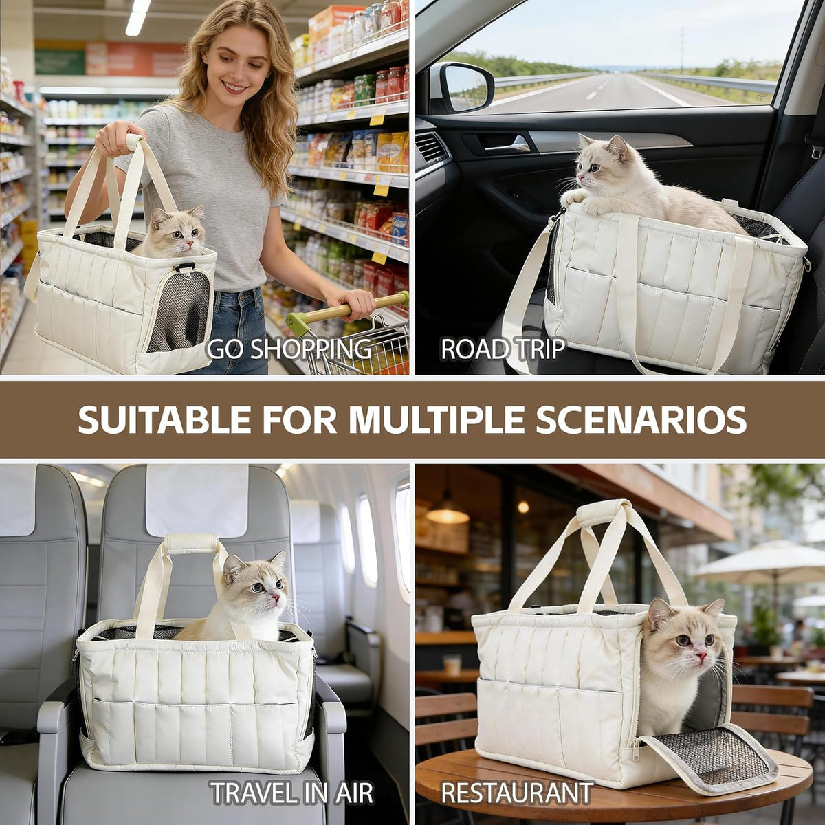 Lifestyle shot of small dog in Ykphs white tote