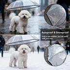 Transparent pet umbrella with built in safety leash showing twenty nine inch canopy diameter.