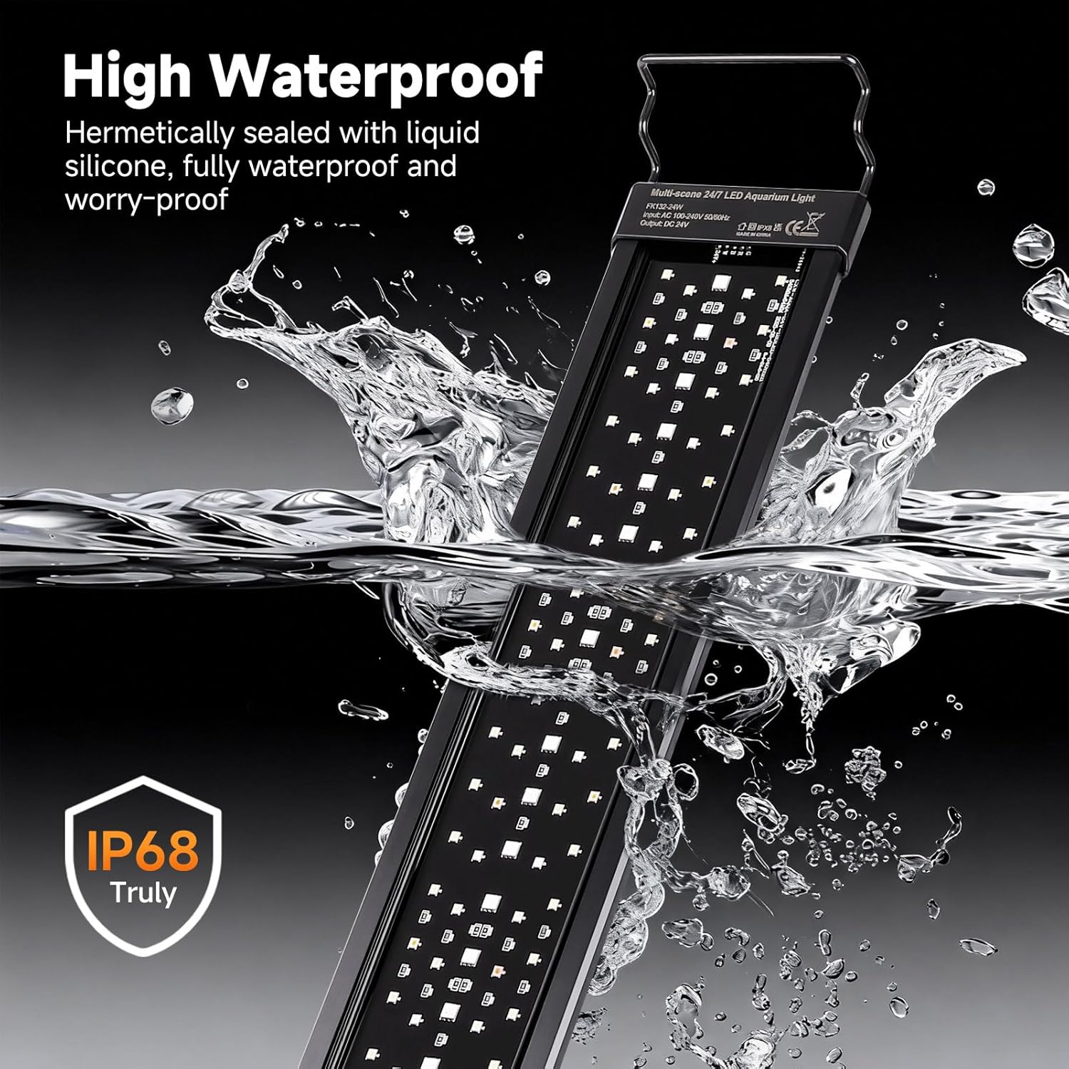 Fishkeeper premium aluminum alloy LED fixture emphasizing its slim profile and heat dissipation design.