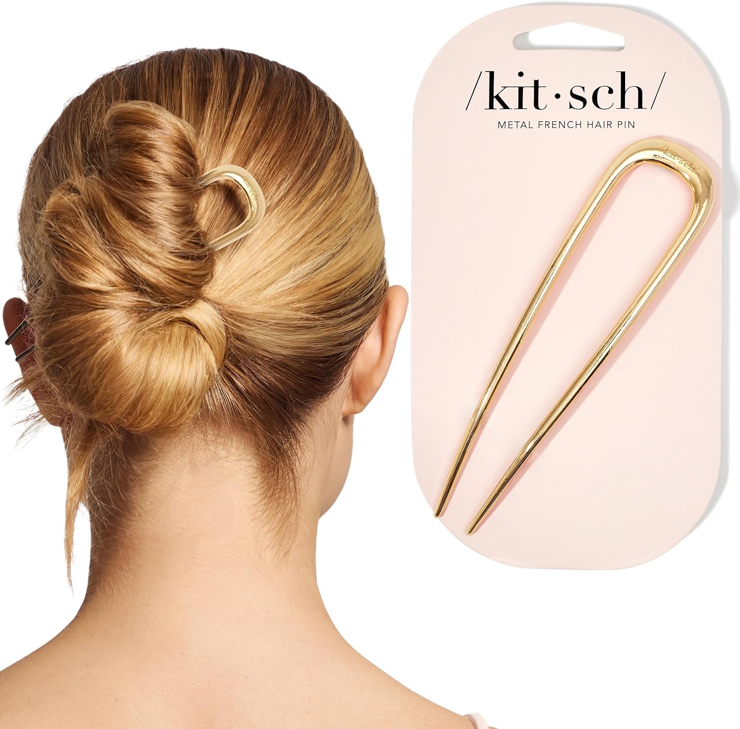Kitsch French Hair Pin front view gold metal hair fork for updos