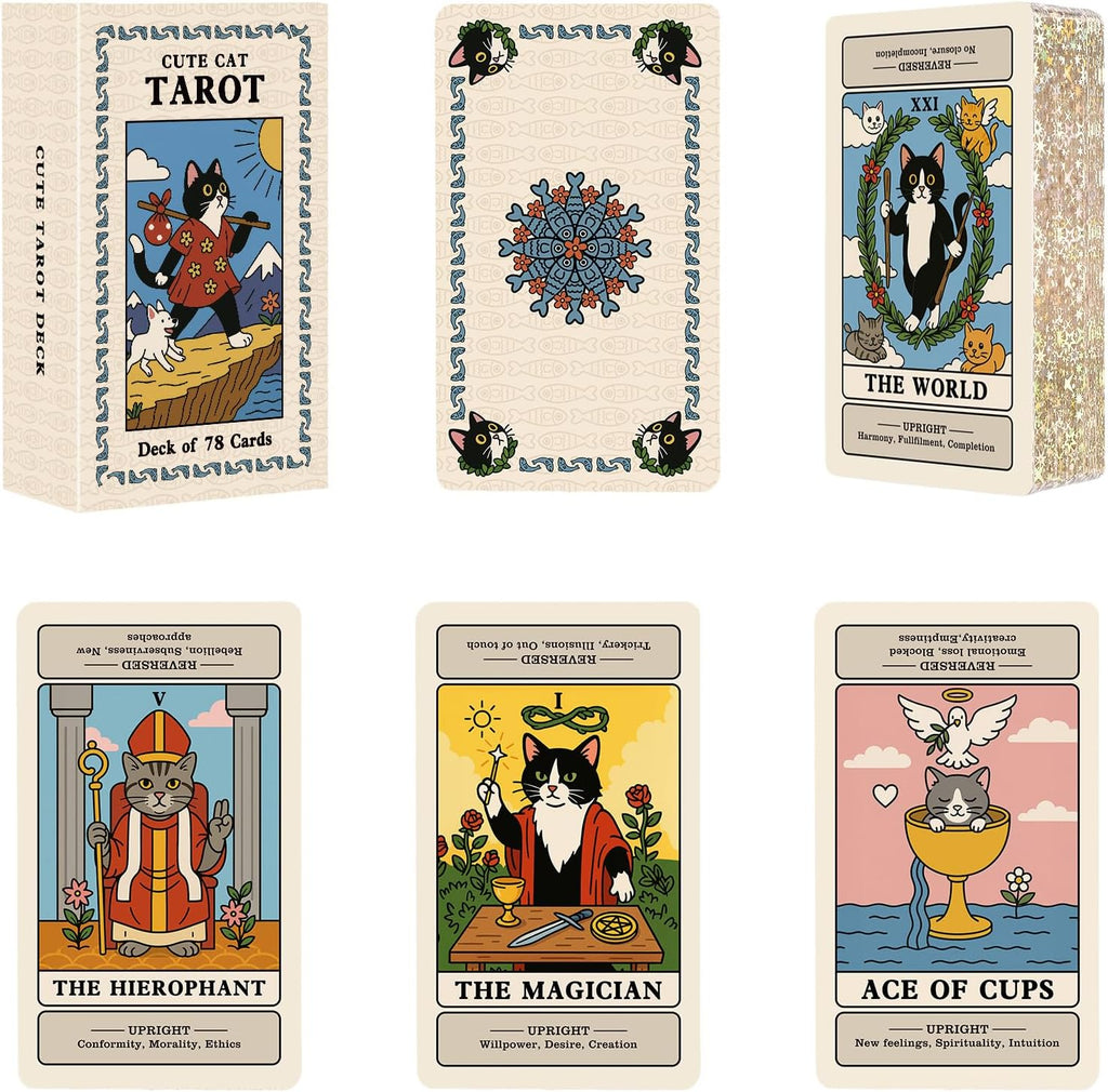 BWTY Cat Tarot Cards for Beginners front view of the 78 card deck