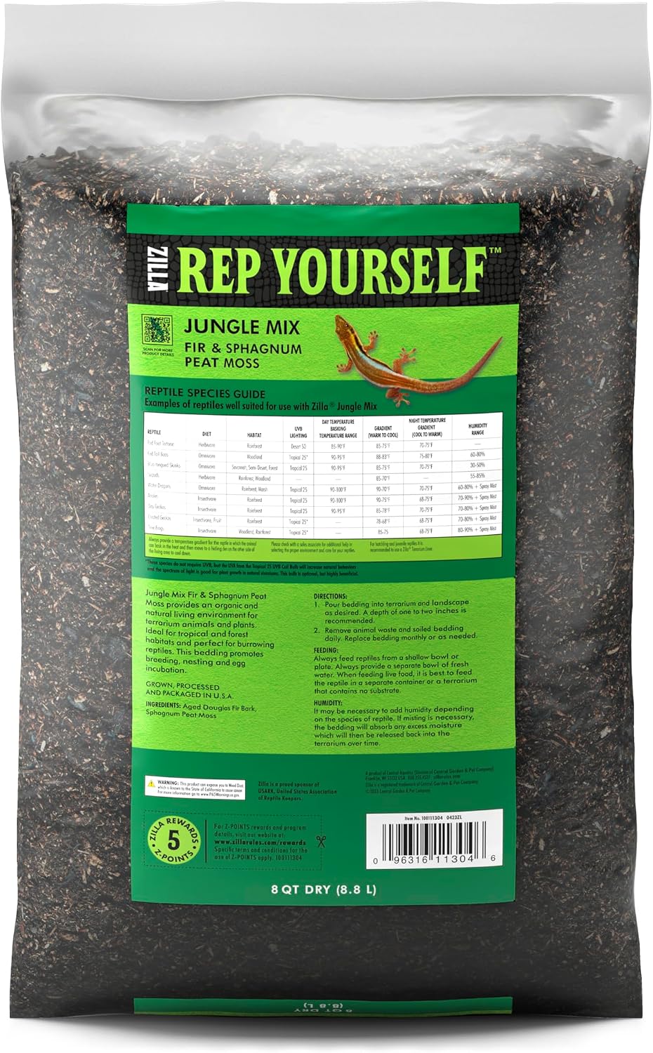 Zilla amphibian and reptile substrate bag side angle view
