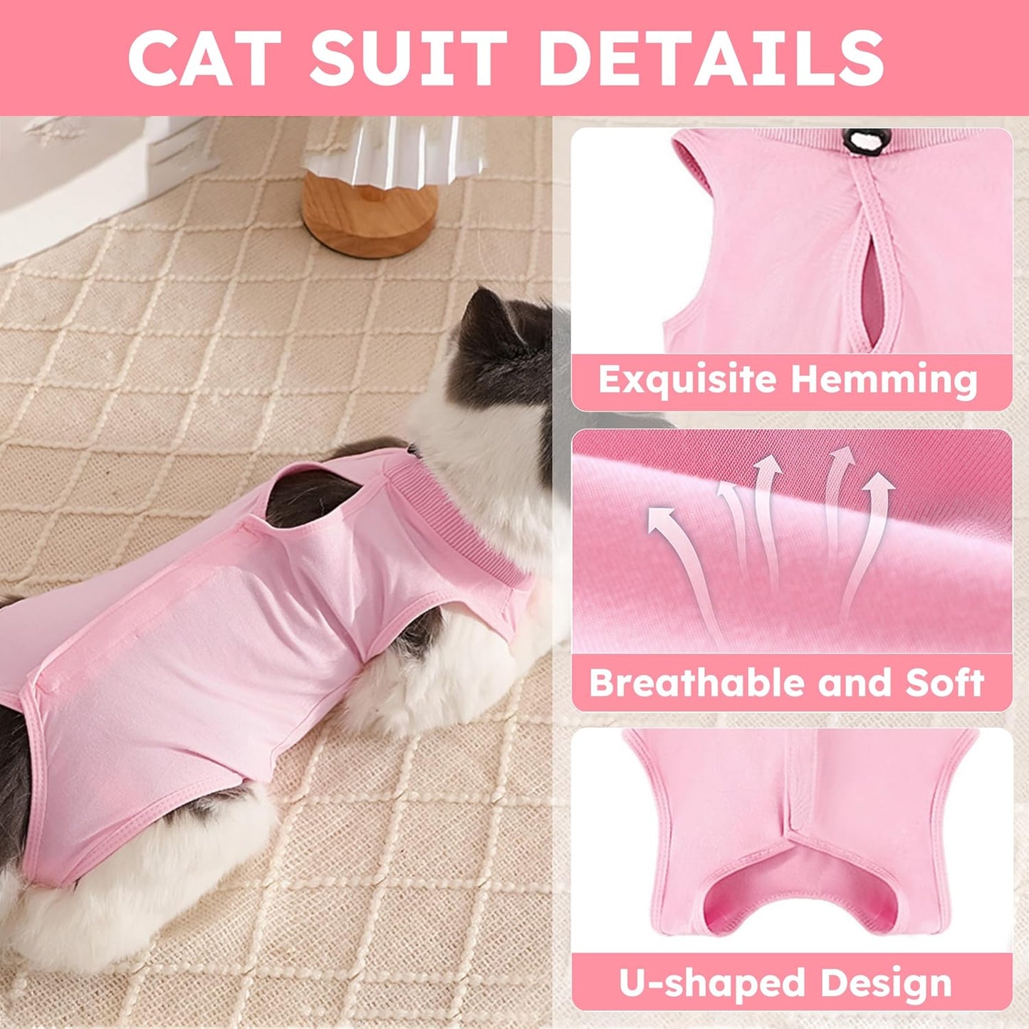 Close up of Hpetppy female cat recovery suit material and stitching