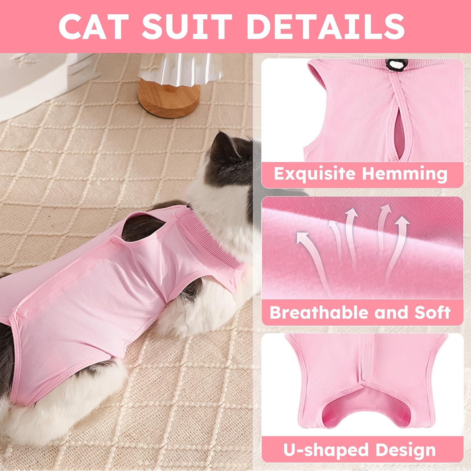 Close up of Hpetppy female cat recovery suit material and stitching
