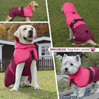 BRKURLEG Dog Raincoat Adjustable Dog Rain Jacket with Hood Dogs Waterproof Rainproof Jacket with Leash Hole Pet Poncho Rain Coat Poncho with Reflective Strip, Rose Red, XXL - Image 9