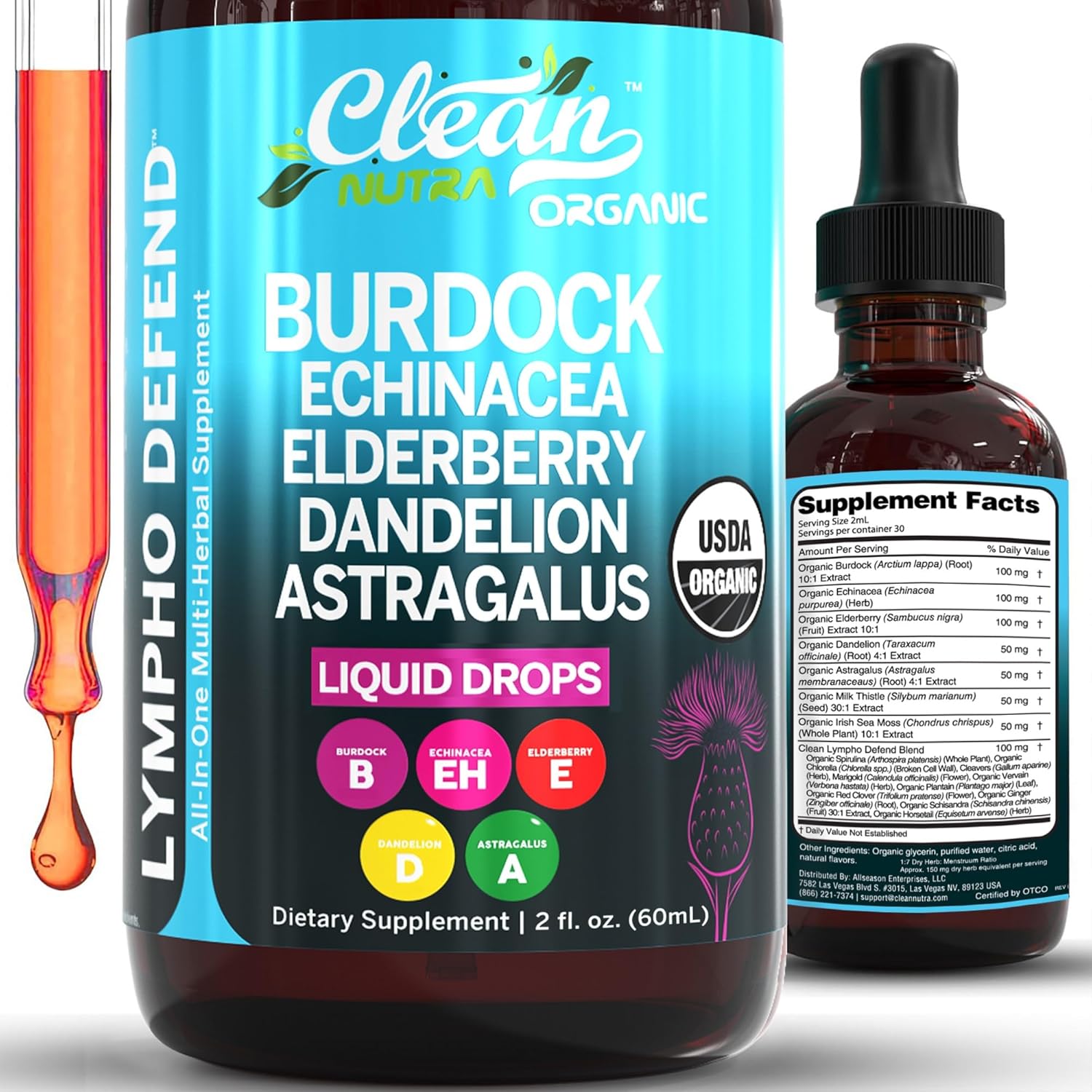 Clean Nutra Organic Lymphatic Support Drops front view bottle