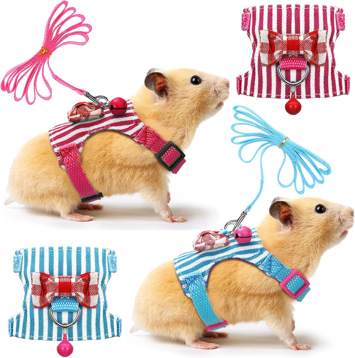 Satinior small pet harness front view featuring blue and pink stripes