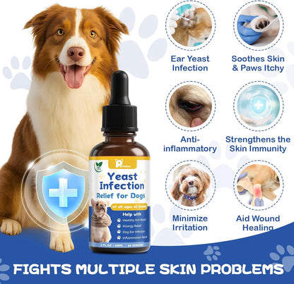 Herlosfeel dog paw itching and ear infection relief formula packaging.