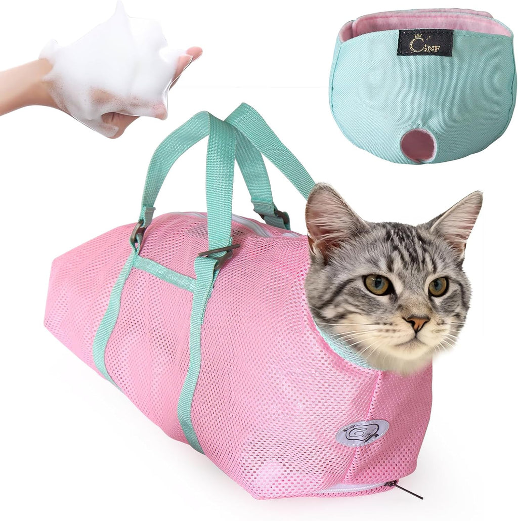 Cinf Cat Bathing Bag(Free Muzzle) Breathable Mesh Anti Scratch Adjustable Cat Grooming Bag for Nail Trimming, Bathing Soft Cat Washing Bag(Light Blue) M - Image 12