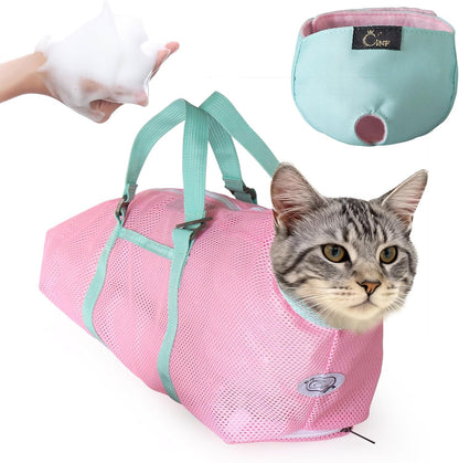 Cinf Cat Bathing Bag(Free Muzzle) Breathable Mesh Anti Scratch Adjustable Cat Grooming Bag for Nail Trimming, Bathing Soft Cat Washing Bag(Light Blue) M - Image 12