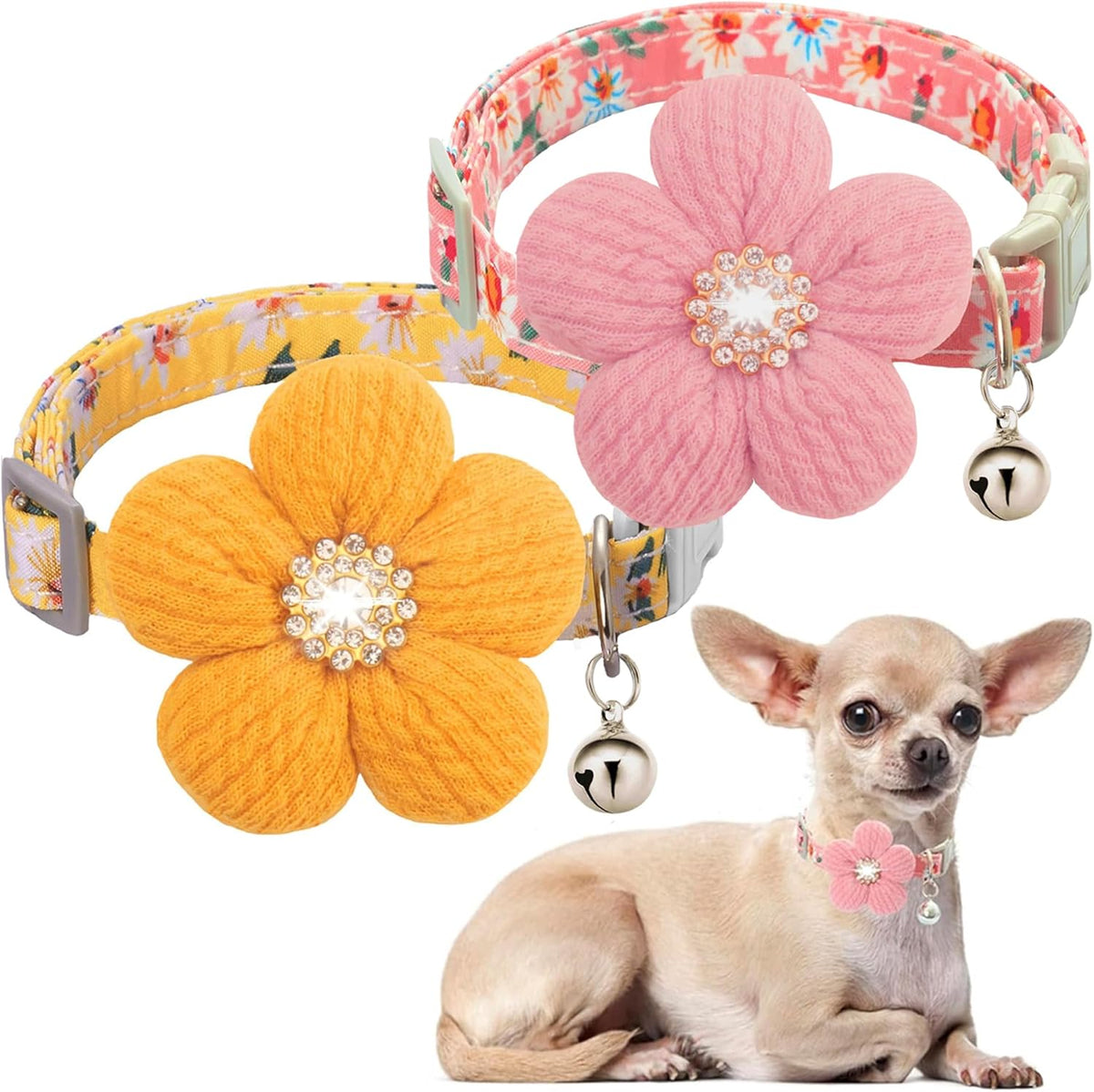 Small Dog Collar with Flower, Spring Dog Collar for Girl Dog Collars for Small Dogs Cute Dog Collar with Bell, Adjustable Length - Image 13