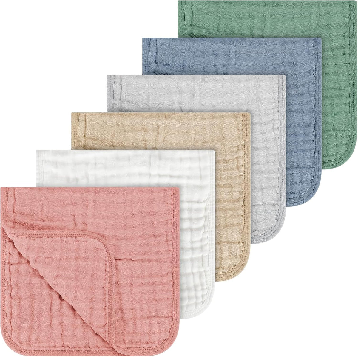 Accmor six pack muslin burp cloths front view showing clean folded layout