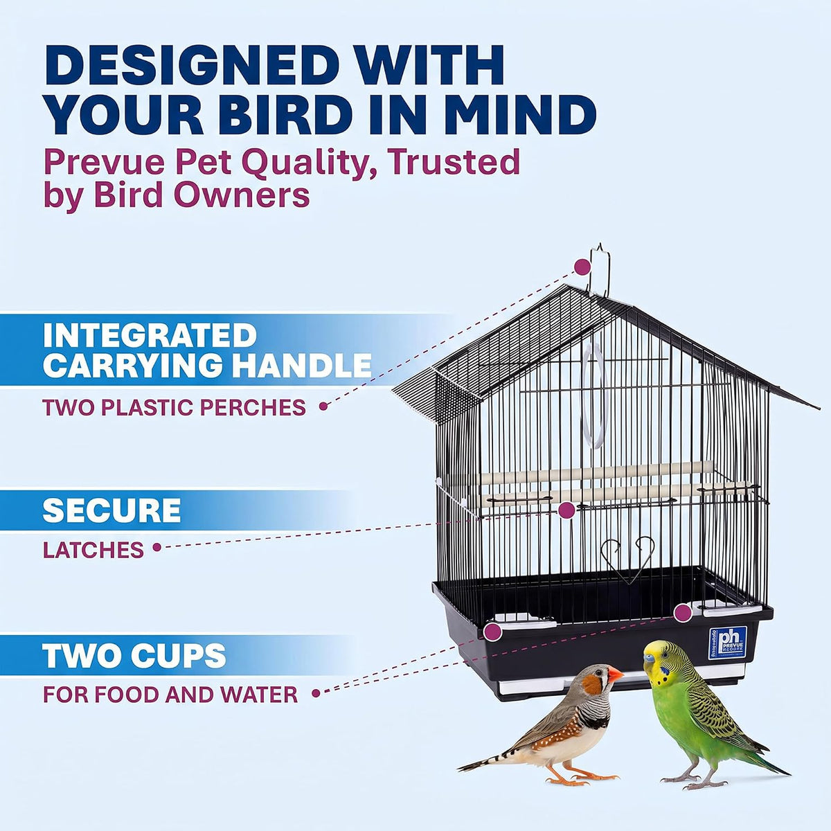 Prevue Pet Parakeet Manor Bird Cage with Handle Easy Storage - Black - Image 3