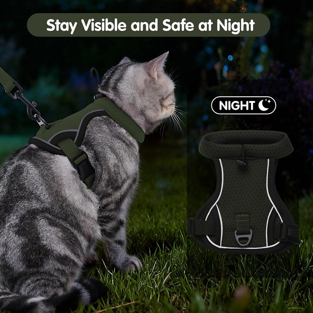 LIANZIMAU premium breathable kitty walking harness back view with leash attachment