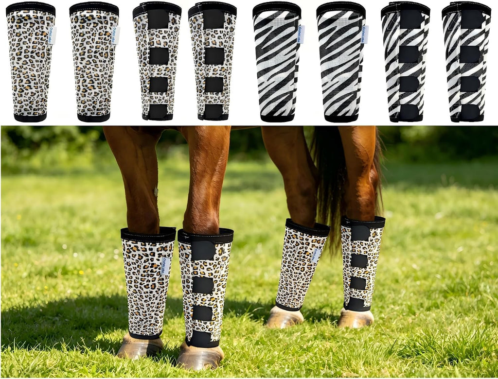 Leopard-Print Horse Fly Boots Set of 4, Soft Top Loose Fitting Leggings for Horses, Cheetah Print Style Design, Equine Breathable Adjustable 4 Leg Wraps Socks, Reliable Leg Guards for 4 Legs - Image 9