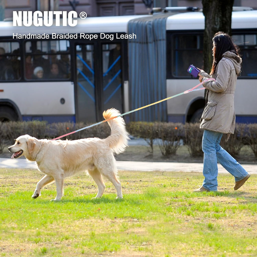 Heavy duty gold metal trigger snap clasp on a pastel woven pet leash.