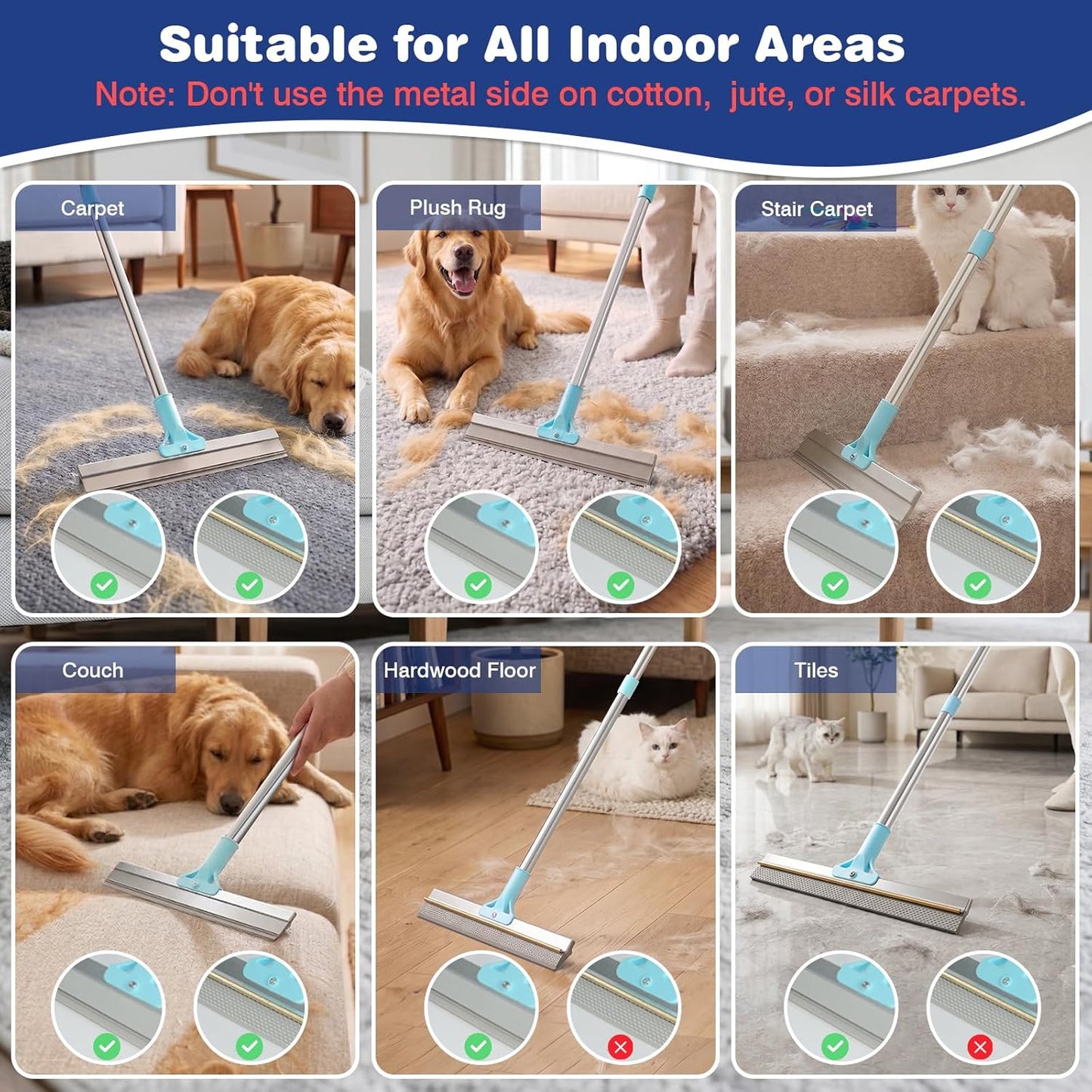 Finvizo pet hair removal tool set with wall storage hooks