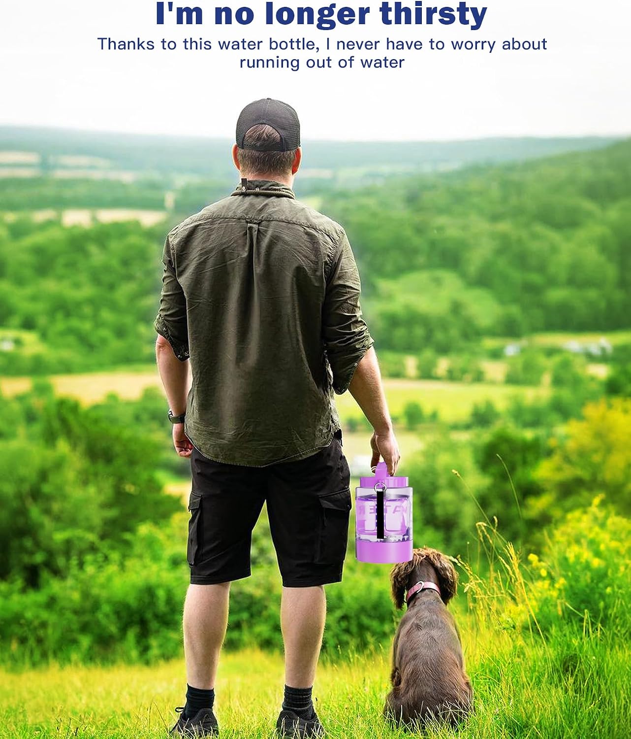 SwSun purple dog travel water bottle with metal carabiner clip
