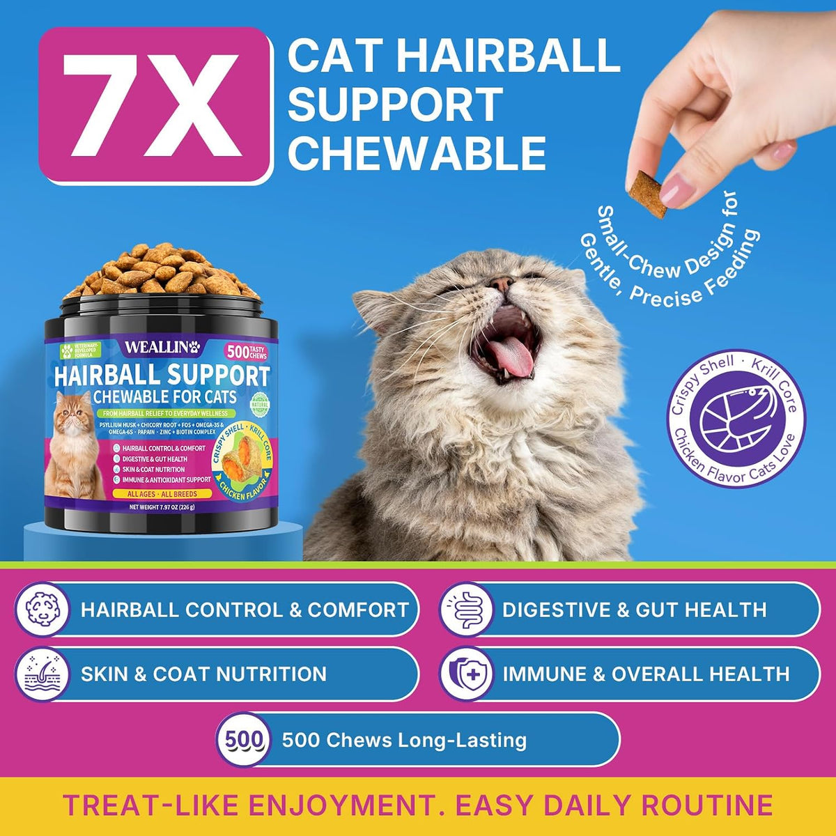 Weallin furball remedy treats chicken flavor crunchy shell with krill core