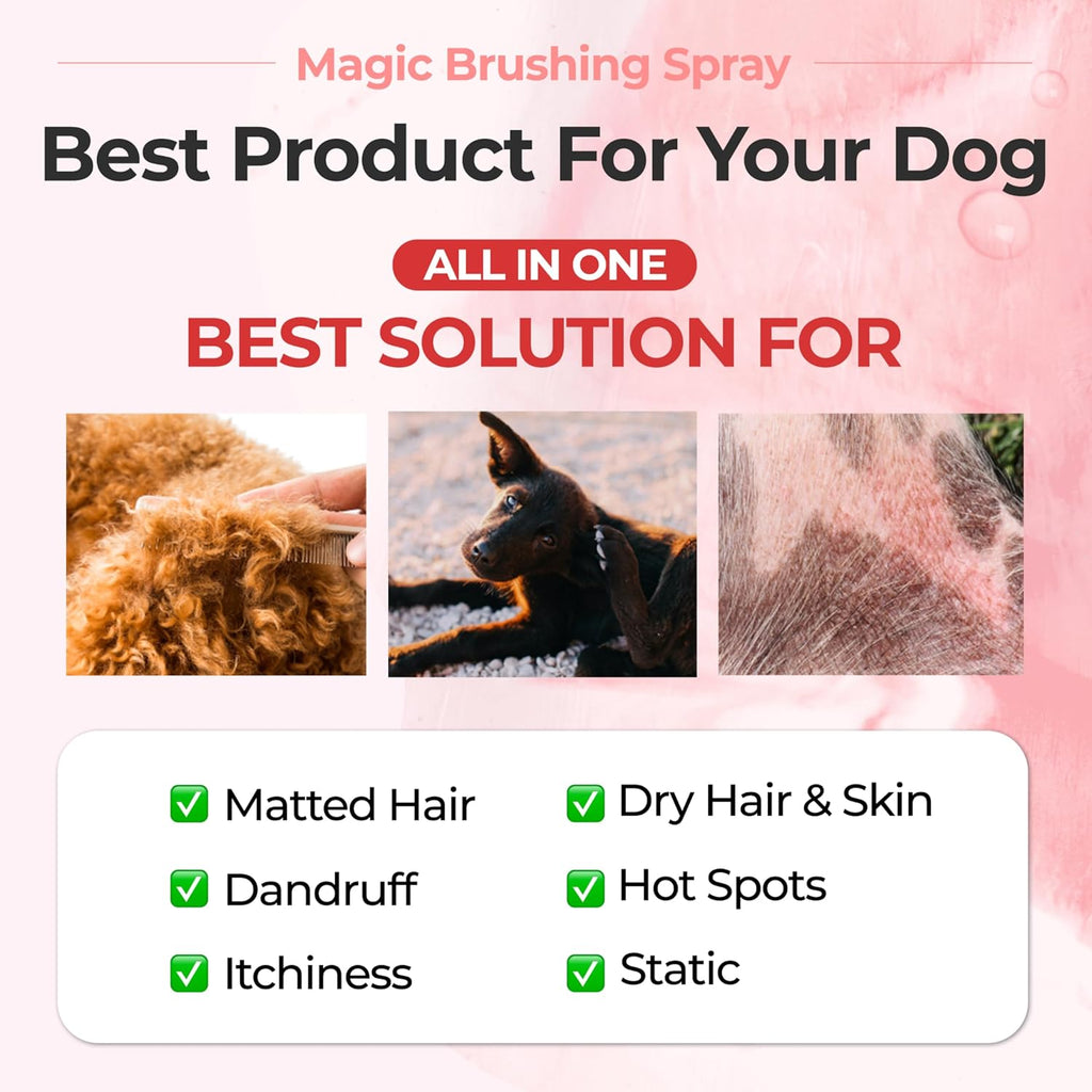 Hypoallergenic pet conditioning mist bottle demonstrating the continuous fine mist nozzle design.