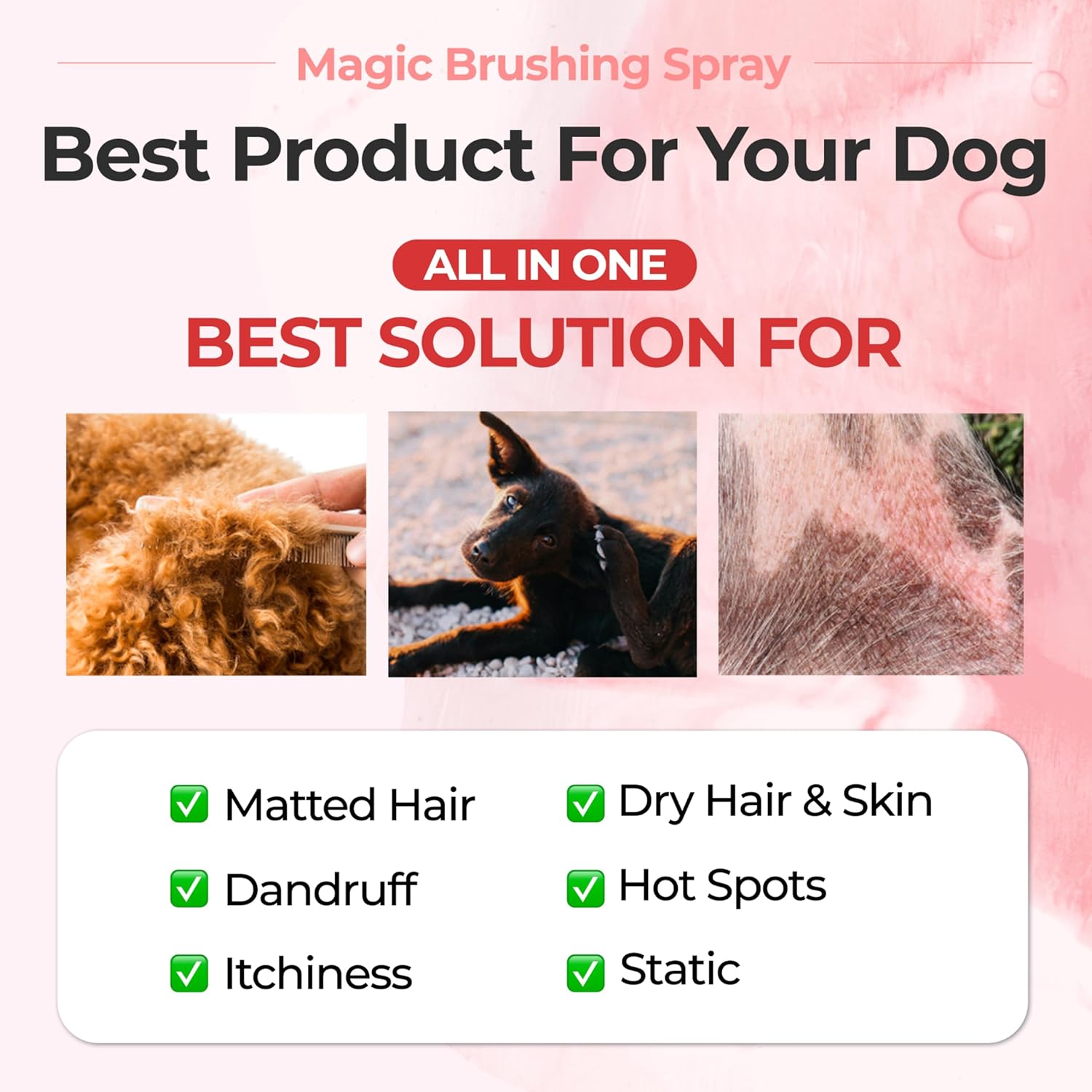 Hypoallergenic pet conditioning mist bottle demonstrating the continuous fine mist nozzle design.